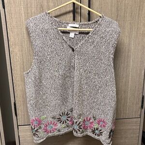 Hand Embroidered CJ Banks Gray Vest with Floral Accents